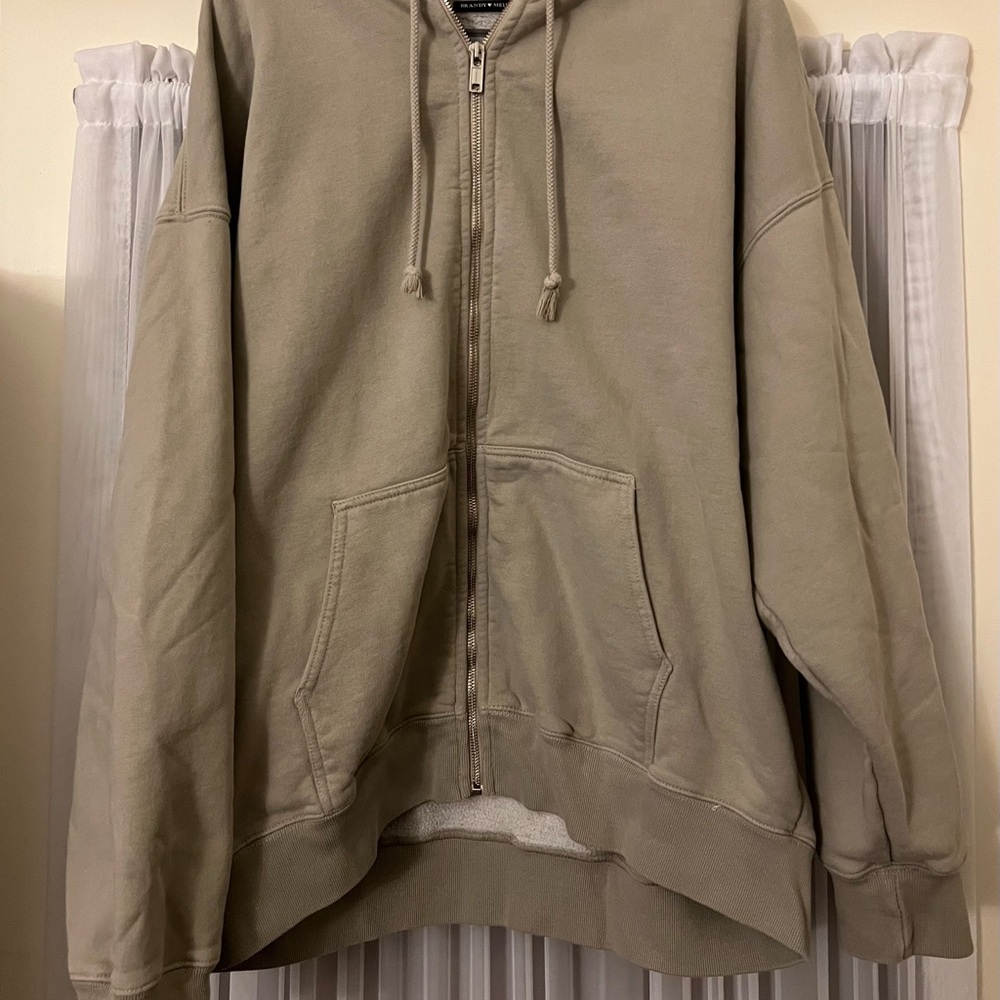 BRANDY MELVILLE John Galt Christy Hoodie Oversized Full-Zip Jacket Beige